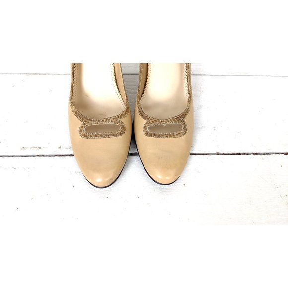 Nine West tan snake embossed high heel leather closed toe heels - Picture 3 of 8